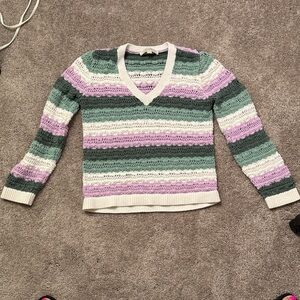 LOFT Pastel Striped V-Neck Sweater
